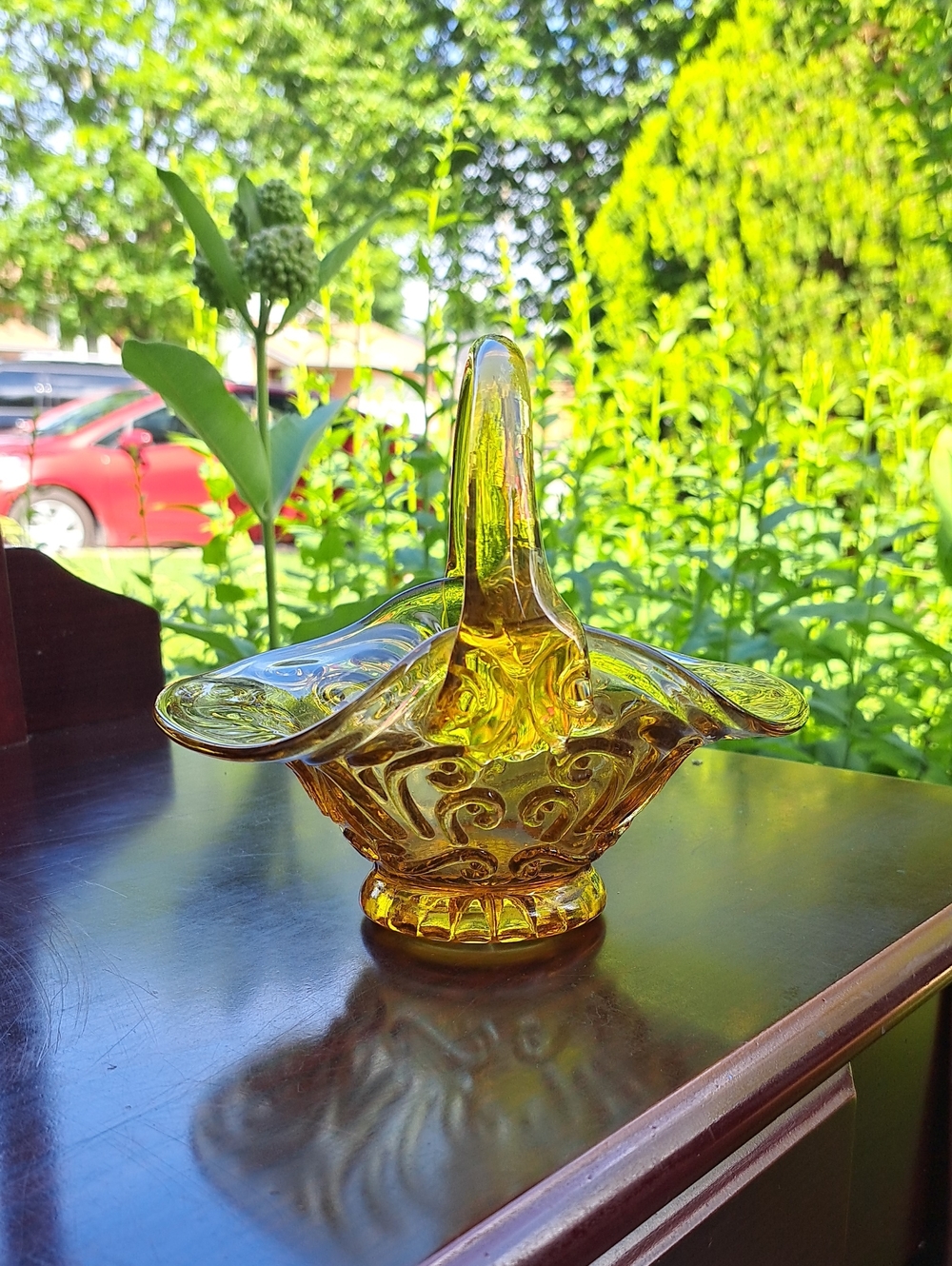 Amber Glass Decorative Basket - Home Art